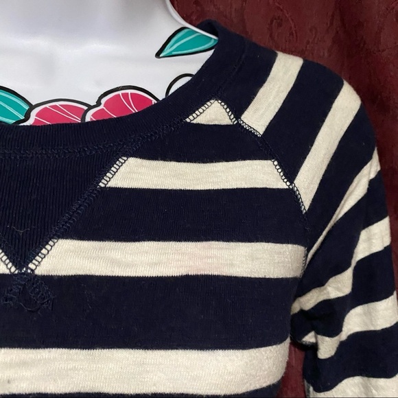 J Crew Navy White Stripe Crewneck Pullover Sweater - Picture 2 of 3